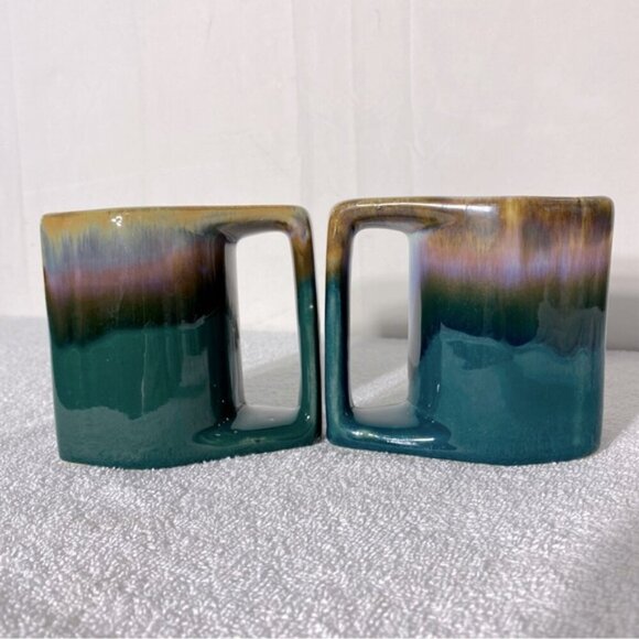 Vintage Rodolfo Padilla Artist Signed Green Purple Drip Glazed Mugs x2 - Picture 3 of 10